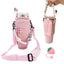 Water Bottle Carrier Bag with 2 Cup Sling 1 Straw Cover for 40oz Stanley Crossbody Holder, Water Bottle Holder Pocket Tumbler Carrier with Strap for Stanley Cup Accessories