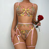 3-Piece Sensual Floral Lace Transparent Lingerie Embroidery  Kits Intimate