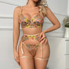 3-Piece Sensual Floral Lace Transparent Lingerie Embroidery  Kits Intimate