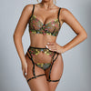 3-Piece Sensual Floral Lace Transparent Lingerie Embroidery  Kits Intimate