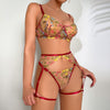 3-Piece Sensual Floral Lace Transparent Lingerie Embroidery  Kits Intimate