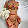 3-Piece Sensual Floral Lace Transparent Lingerie Embroidery  Kits Intimate