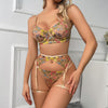 3-Piece Sensual Floral Lace Transparent Lingerie Embroidery  Kits Intimate